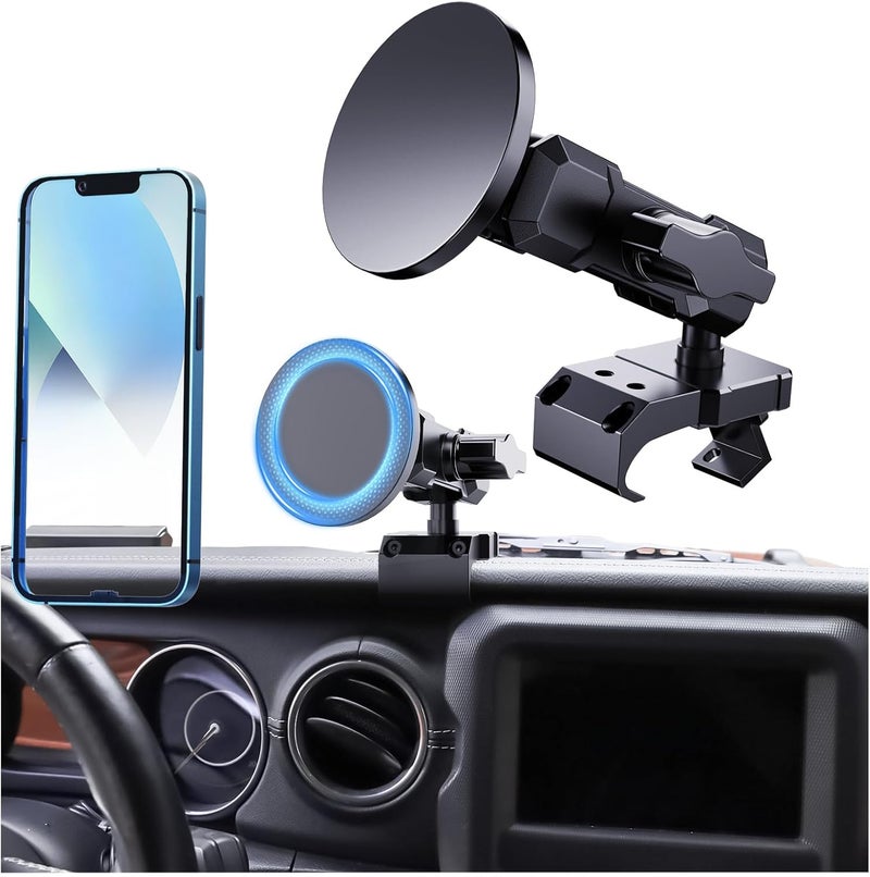 DIAMOOKY Upgraded Metal Phone Mount for Jeep Wrangler JL JLU 2018-2023 and Gladiator JT 2020 2021 2022 2023 Magnetic Phone Holder Dash Mount System Kit Dashboard Accessories Driver Side (Not for 4xe) - Image 1